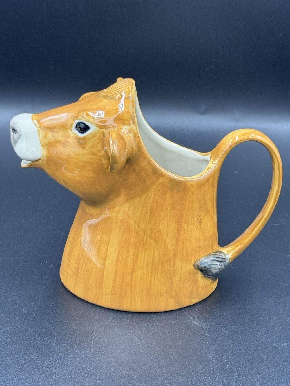 Quail Ceramics Jersey Cow Milk Jug Pitcher Large Brown Animal Creamer